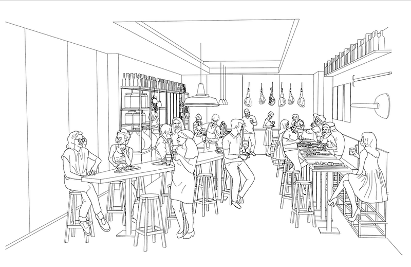 Elegant 8-meter-long seating in a spacious bar